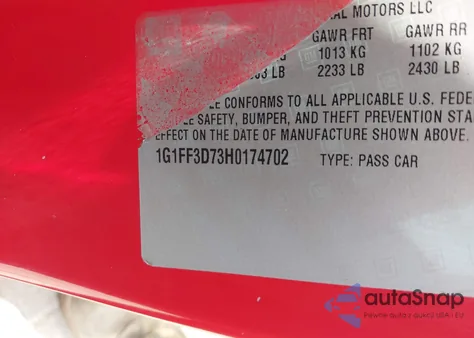 2017 Chevrolet Camaro 1Ss из США, поврежденный, VIN 1G1FF3D73H0174702